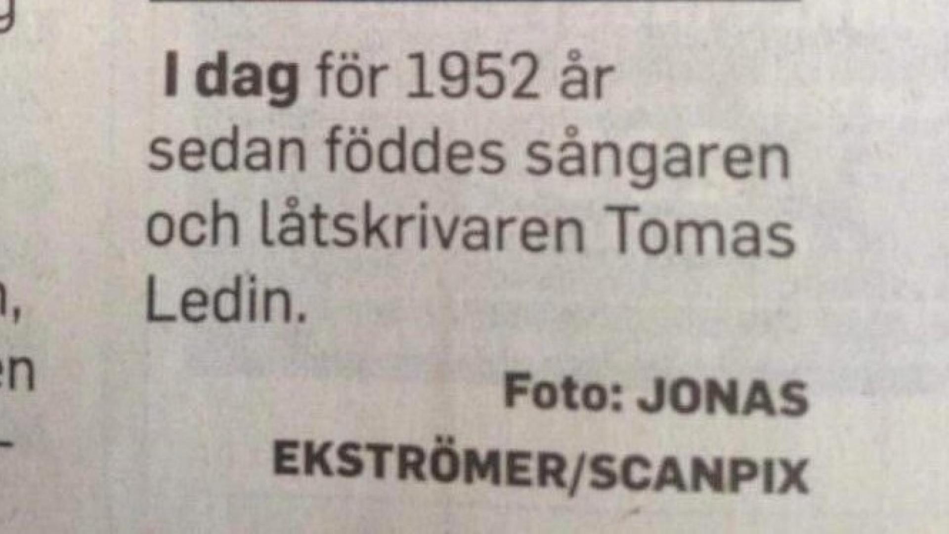 Notis om Tomas ledin