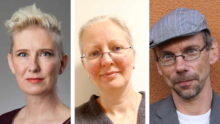 Bild på tre medlemmar (Johanna Hagström, Marie Blomberg och Mats Karlsson) som röstat i valet till kongressen